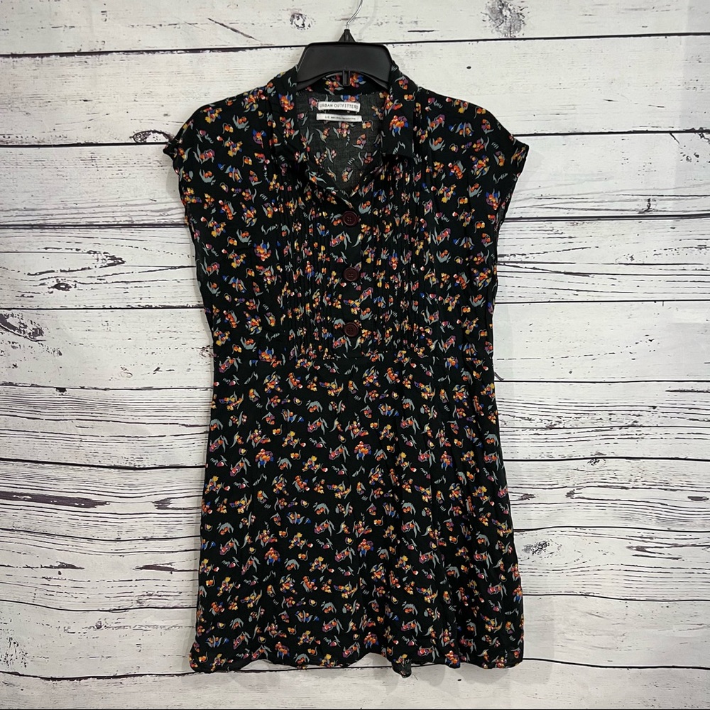 Urban Outfitters Black Mini Dress with Orange, Purple and Pink Floral Print
